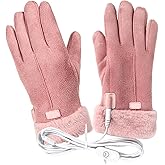 UPKOCH USB Heated Gloves for Women and Men, Winter Thermal Gloves Heated for Outdoor Sports, Snow Cycling Hunting Pink Leather Heating Mitts