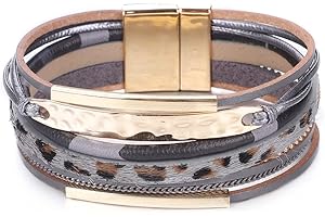 KSQS Multi-layer Leather Wrap Cuff Bracelet, Boho Wide Braided Buckle Bracelets for Women, Waterproof Leather Wristband Bangles