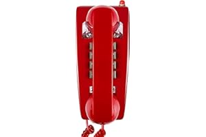 Sangyn Retro Wall Phones for Landline with Mechanical Ringer Corded Telephone Wall Mounted with Indicator Waterproof Old Style Landline Phones for Home Kitchen, Red