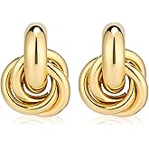 Gold Geometric Drop Dangle Earrings for Women 18K Chunky Gold Knot Stud Gold Plated Earrings Trendy Twisted Link Earring Jewelry Gift