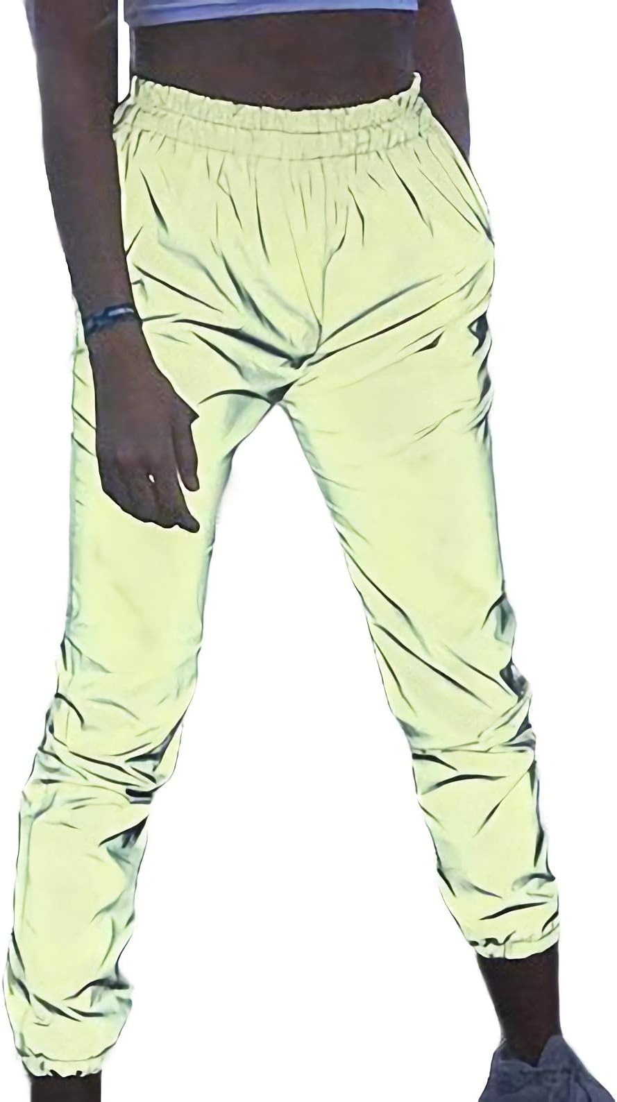 ALERDON Women's Elastic Waist Reflective Jogger Pants Fluorescent Trousers