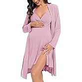DIKFA Womens Maternity Set 2PCS Nursing Nightgown for Breastfeeding 3 in 1 Labor Delivery Nursing Dress Birthing Bathrobe Set
