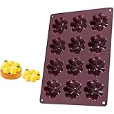 Zinmilin Mini Muffin Pan, Silicone Muffin Pans for Baking Cupcake,Mini Muffin Tins Pan Floral Cupcake (Brown,12Cup)