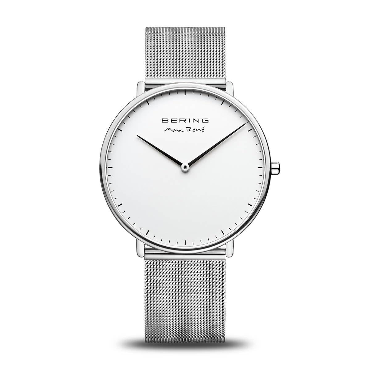 BERING Men Analog Quartz Max René Collection Watch with stainless steel Strap and Sapphire Crystal 15738-004, Silver/Silver, 38 mm