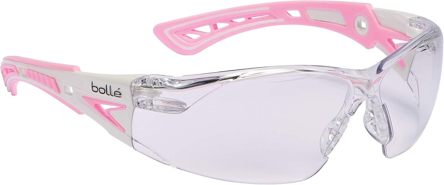 Bolle Bollé Safety 40254, Rush+ Small Safety Glasses Platinum, Pink & White Frame, Clear Lenses: Sports & Outdoors