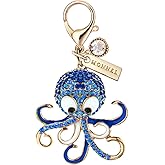 MONNEL MC316 Crystal Big Octopus Lobster Clasp Charm for Women with Velvet Bag (Blue,1 Piece)