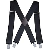 VANTOBEST Mens Suspenders X-Back 2inch Wide Heavy Duty Work Suspenders Adjustable Suspenders Hidden Suspenders (Black)