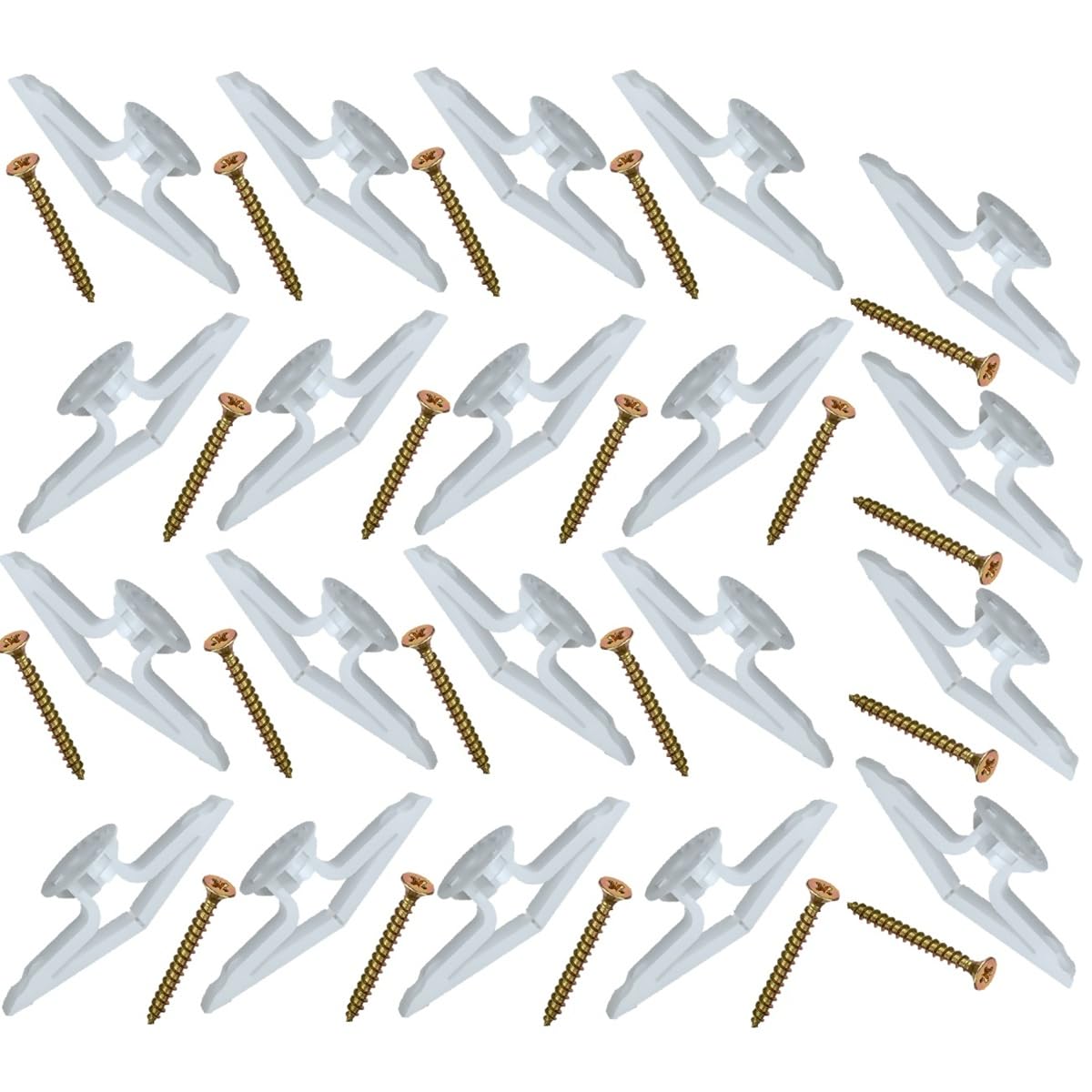 Merriway® BH01316 (20 Pcs) Poly Toggle for 3-6mm (1/8 inch - 1/4 inch) Thickness Plasterboard Hollow Wall Door Fixings for No.10 Screws - Pack of 20 Pieces