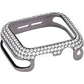 HJINVIGOUR Gorgeous Bling Zircon Crystal Diamond Case Bezel Cover Compatible Apple Watch Series 11 10 (Black with White Crystals, S11 S10 46mm)