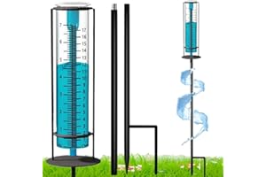 MTSBDM Rain Gauge,8" Large Capacity,Freeze-Proof Outdoor Rain Meter with Stake,Durable High-Transparency Glass,Adjustable Wat