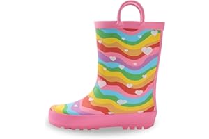 EUXTERPA Toddler Rain Boots for Boys Girls Waterproof Kids Printed Rubber Boots with Easy On Handles
