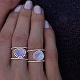 Gixaxak Bohemia Irregular Moonstone Ring 14K Rose Gold Plated Zircon Ring 14K Gold Moonstone Ring Opal Diamond Ring Transparent Elegant Moonstone Engagement Cocktail Wedding Band Rings (Size 9)