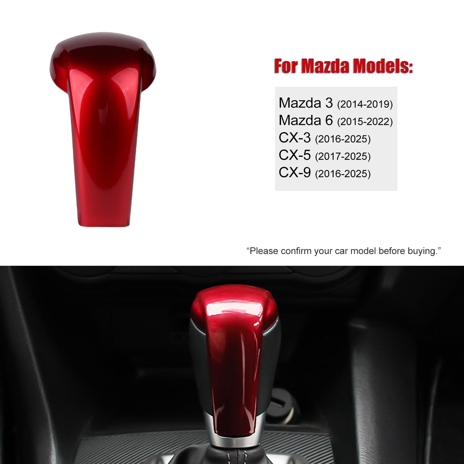 ANFOKAS Compatible with Mazda CX-5 CX-9 CX-3 6 3 Accessories Car Gear Shift Knob Cover Trim Cap Gear Panel Gears Sporty Interior Decoration Sticker -Red