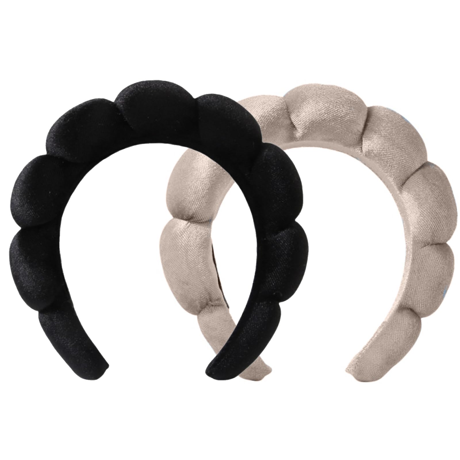 Ycfish Puffy Makeup Headband Spa Headbands for Women Sponge & Terry Towel Cloth Fabric Cute Skincare Headband for Face Washing, Makeup Removal, Shower, Facial Mask (Black Grey) — image 1