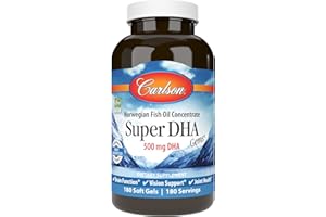 Carlson - Super DHA Gems, 500 mg DHA Supplements, 640 mg Fatty Acids, Wild-Caught Norwegian Arctic Omega 3 Fish Oil Supplement, Sustainably Sourced Fish Oil Capsules, 180 Softgels