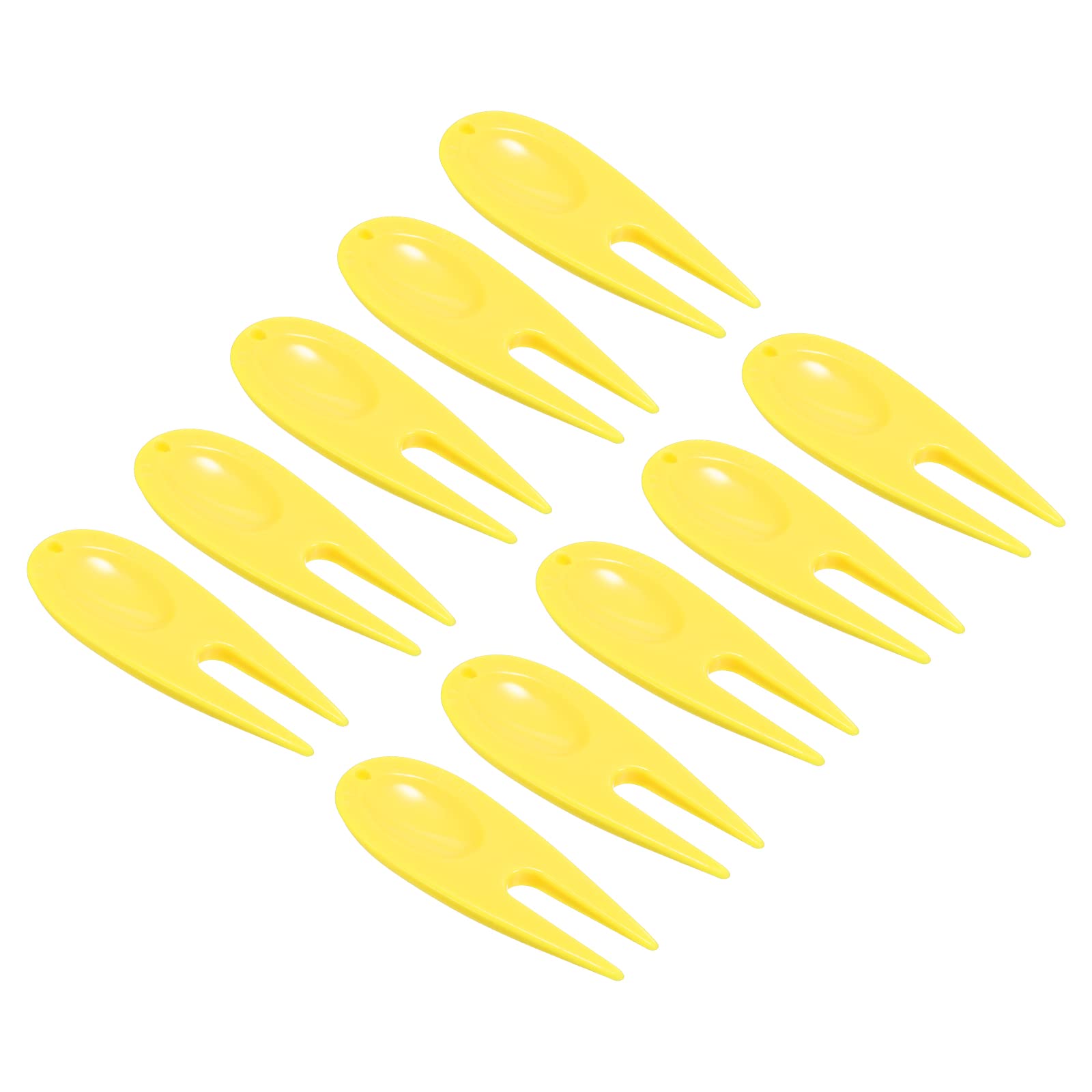 PATIKIL Plastic Golf Divot Tool, 10pcs Repair Forks Ball Marker Accessory for Golf Sport, Yellow
