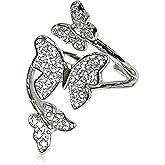Grmpt Cubic Zirconia Butterfly Rings 14K Gold Plated Adjustable Butterfly Ring for Women