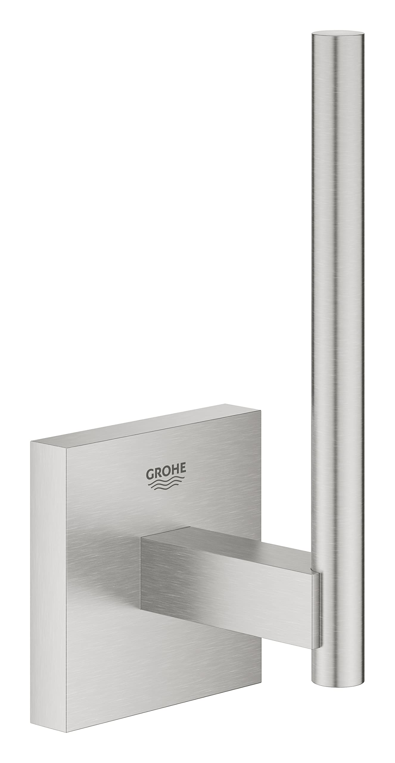 GROHE Start Cube Spare Toilet Roll Holder (Material: Metal, Wall Mounted, Concealed Fastening, with Screws and Dowels), Size 134 mm, Extra Easy to Fit with GROHE QuickGlue, Stainless Steel, 40979DC0