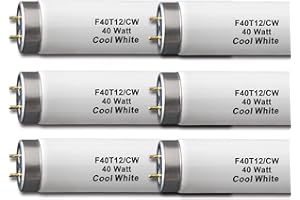 (6 Pack) F40T12/CW 40W 4 Foot Fluorescent Light Bulbs, 48 Inch T12 Lamp Tube, Cool White 4100K, G13 Bi-Pin Base, 2550 Lumens,