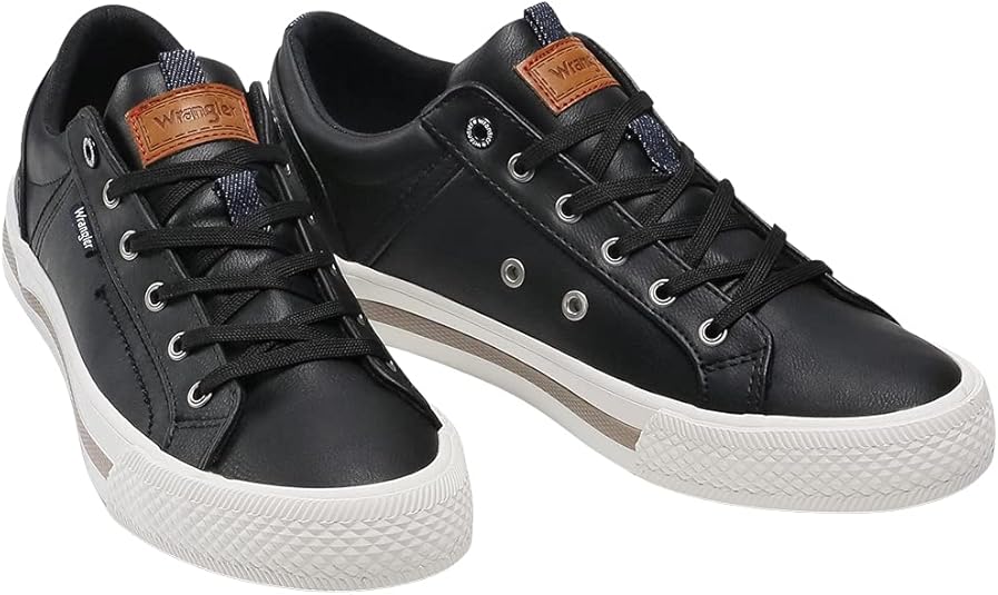 Wrangler Mens Clay Vegan Black Memory Foam Faux Leather Lace Up Shoes