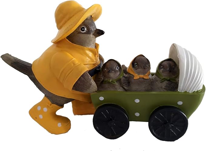 ZHTY Lindo gorrión pájaro con Sus Hijos en un bebé Carro Resina Animal