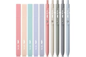 Mr. Pen Aesthetic Gel Pens & Highlighters No Bleed, 10 Pack - Morandi Color Bible Pens, Black Ink