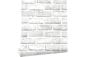 Cohoo Home Brick Wallpaper Peel and Stick Contact Paper 120inL 18inW Faux 3D Brick Contact Paper for Walls White Gray Grey Self Adhesive Removable Wallpaper Backsplash Bedroom Wall Sticky Waterproof