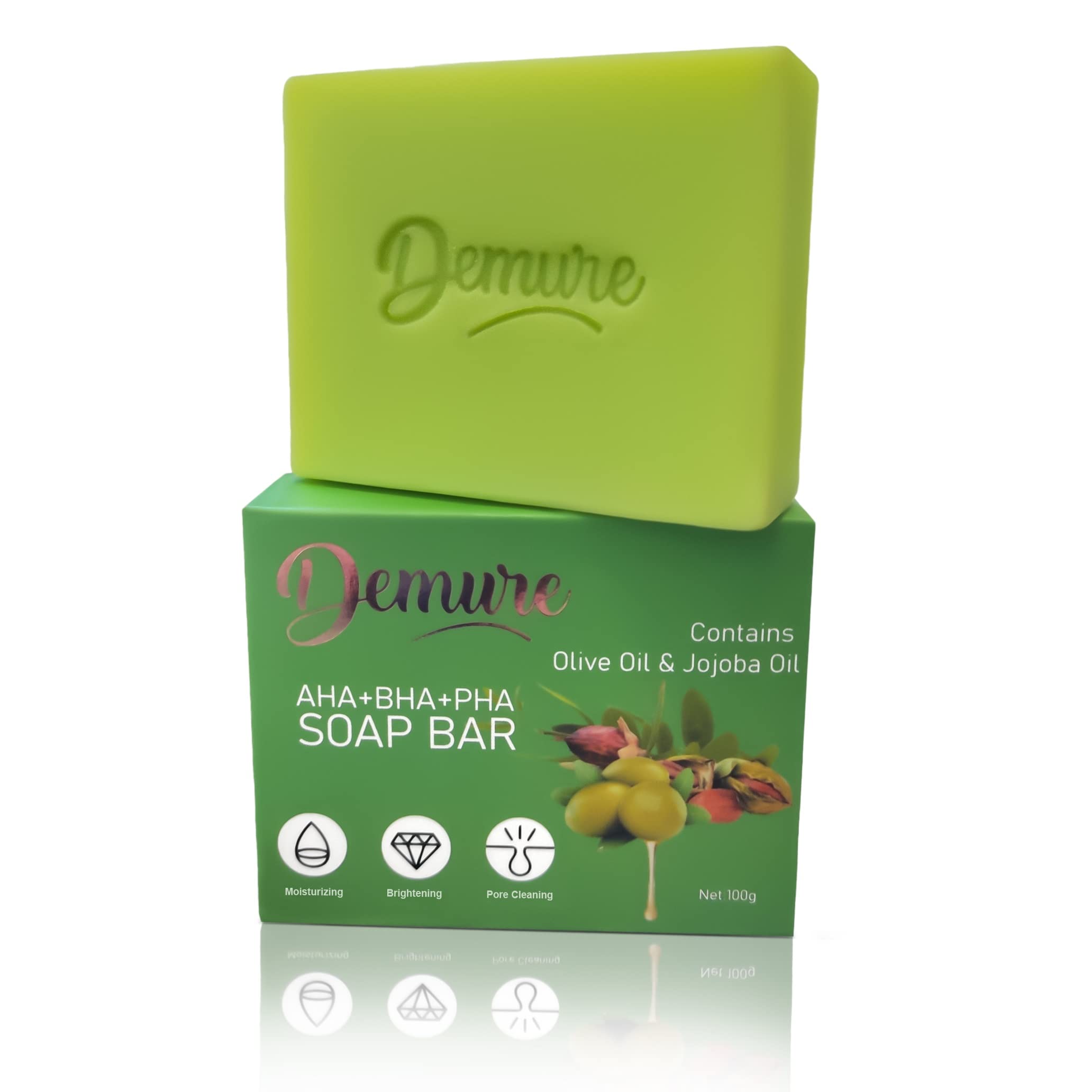 Demure AHA BHA PHA Tea Tree Soap Salicylic Acid Bar Exfoliating Soap for Face and Body cleansing Moisturizing effect, Pores and Sebum Care for Sensitive Skin