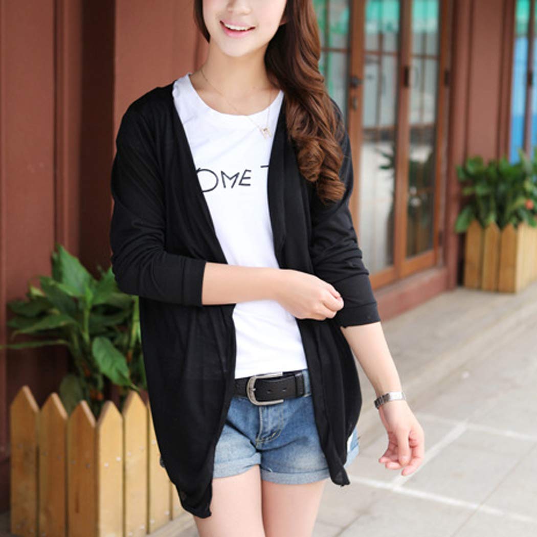 wwweyi Women Casual Long Sleeve Ultra-Light Sun Protection Air Conditioner Cardigan Cover-Ups Black