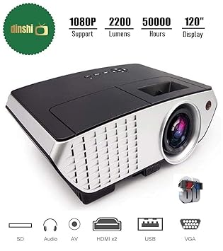 Dinshi Pro 2200 Lumens Multimedia LED Projector with HDMI/Video/VGA Slot (Black)