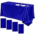 TURSTIN 4 Packs Satin Tablecloth 102 x 58 Inch Overlay Satin Table Cover Rectangle Bright Silk Tablecloth Smooth Fabric Table Decoration for Wedding Banquet Party Events, Royal Blue