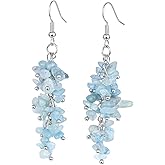 SUNYIK Natural Assorted Stones Dangle Drop Earrings for Women Healing Crystal Tumble Stones Earrings for Unisex