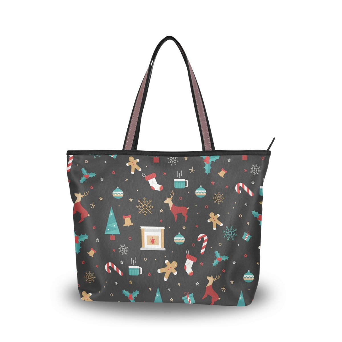 JSTEL Women Large Tote Top Handle Shoulder Bags Christmas Patern Ladies Handbag