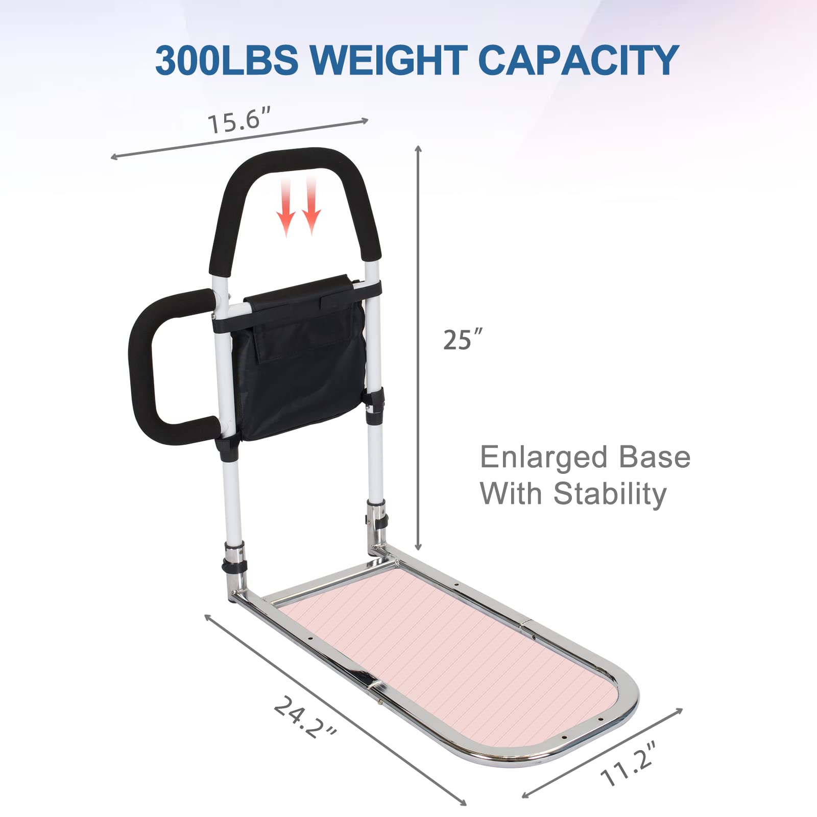 HEPO Bed Rails for Elderly Adults Safety with Storage Pocket, Assist Rail with Dual Grab Bars for Easily Getting in & Out of Bed, Bed Rail Fits King, Queen, Full, Twin Bed,Support Up to 300lbs