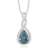 Fahonie 925 Sterling Silver Birthstone Necklace for Women,Infinity Teardrop Cubic Zirconia Pendant Necklace Anniversary Birthday Jewelry Gift for Women Wife Friend 18"+2" Chain