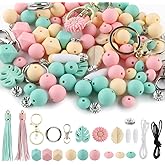 Lovyomi 119Pcs Pink 12mm 15mm Silicone Beads for Keychain Making,Leaf Sunflower Flower Silicone Focal Beads for Pens,Breakaway Clasps Tassels Keychains for Lanyard Making DIY Accessories