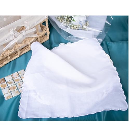 Bulk Pack Handkerchiefs Cotton Scalloped Hankies Pocket Square Towel White  11 Inches