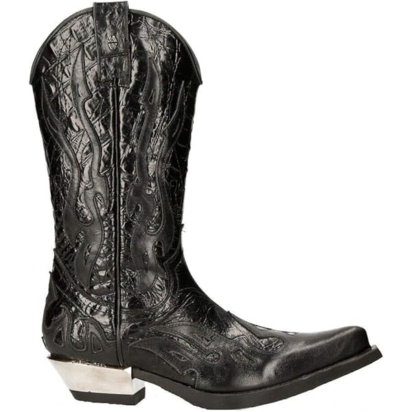 Amazon.com | New Rock M-7921-S3 SILVER FLAME BOOTS Black Leather