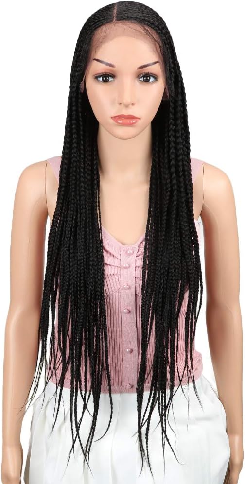 JOEDIR 31" Extra long Micro Braided 13x6 Lace Frontal Wigs With Baby Hair High Temperature Synthetic Wigs For Black Women 180% Density Hand Made Braiding Wigs(Natural Black)
