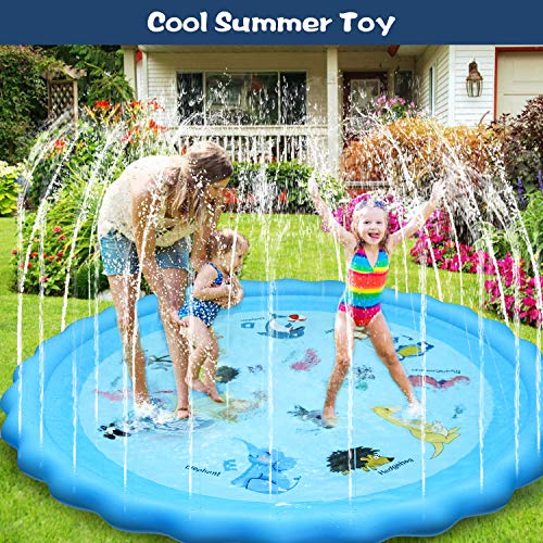 Tesinll Splash Pad, Sprinkler for Kids, 68 Inches Wading Pool for Learning, Water-Filled Play Mat Sprinkler Pool, Inflatable Water Toys, Large Outdoor Swimming Pool for Babies, Toddlers