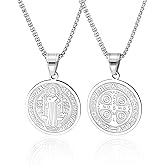 PIYIZ Men Religious Jewelry Stainless Steel/Black Metal/18K Gold Plated 22 Inch Box Rope Chain Nail Cross Pendant/Virgin Mary Medal/St. Benedict/St. Christopher Necklaces for Christmas Birthday