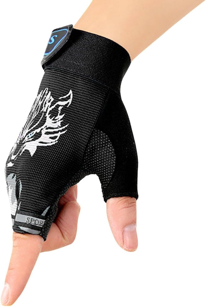 Children Cycling Gloves Boys Junior Half Finger Mittens Youth Kids Cool Riding Nonslip Fingerless Outdoor Sport Safety Hand Wear with Padded UV Protection Breathable Road Racer Elastic Protective Gear Gift