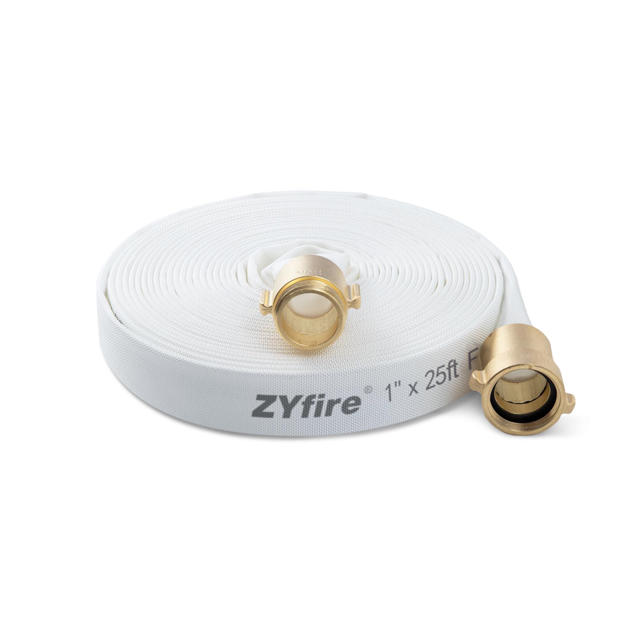 Photo 1 of ZYfire Fire Hose - 1" ID x 25 FT Single Jacket TPU Firefighter Hose with NPSH Brass Couplings 750 PSI Burst Pressure Lightweight for Use in Firefighting