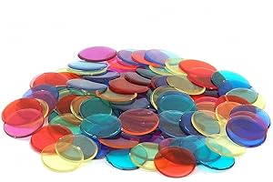 Hygloss Products, Inc 100-pk Chips-Plastic Color Bingo Supplies Discs for Counting, Game Tokens, Markers-Translucent, 7/8" Diameter, 100 Pcs