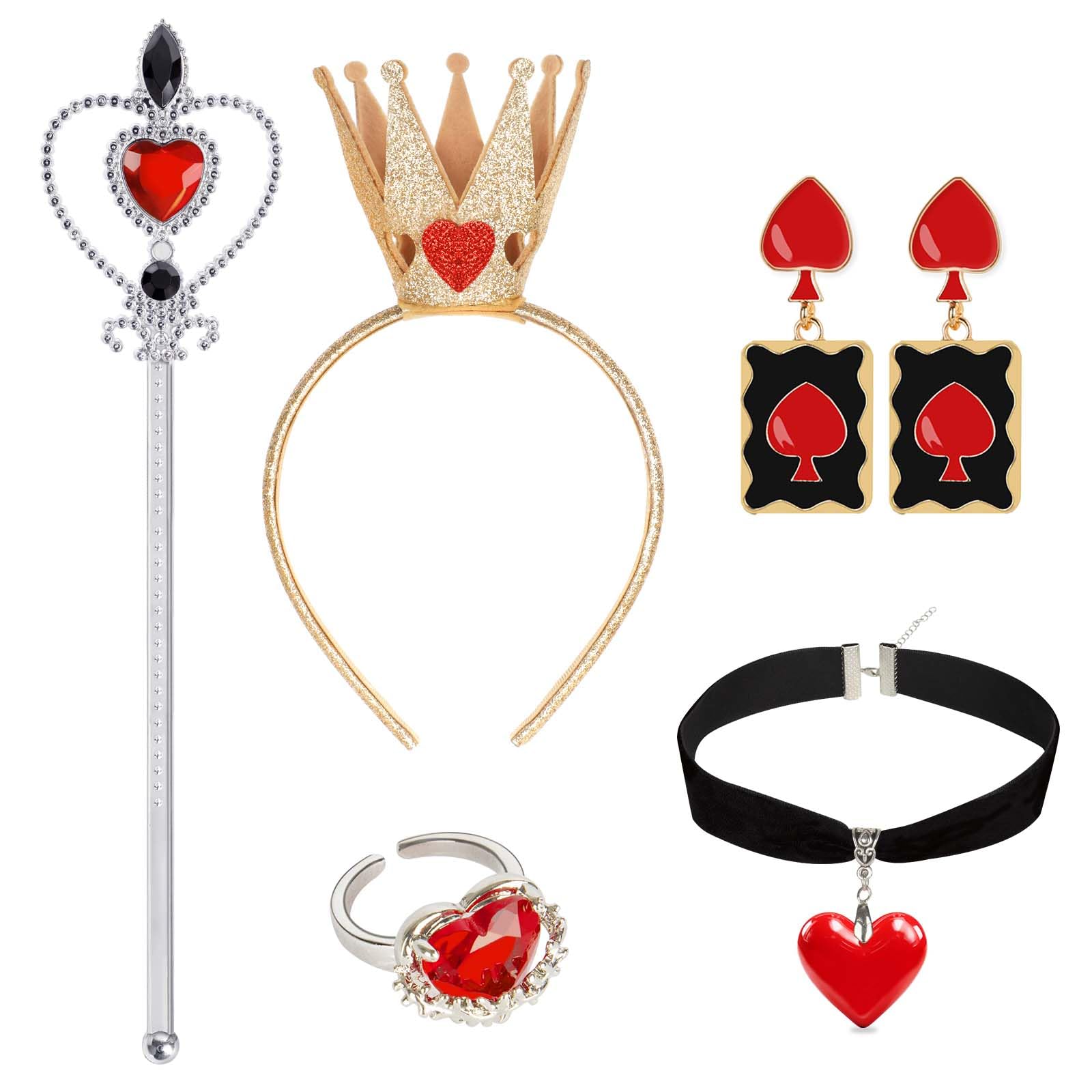 Photo 1 of ZIZWO 5 PCS Queen of Hearts Accessories, Queen of Hearts Costume Accessories Kit for Women Girl Halloween Christmas Birthday Party Dress Up Red