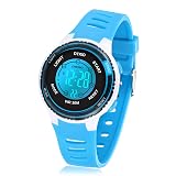 DTKID Digital Kids Watch 30 M Waterproof, 7 Color Lights Time Teaching Watch Easy to Read for Girls Boy 5-16 Light Blue