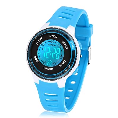 DTKID Digital Kids Watch 30 M Waterproof, 7 Color Lights Time Teaching Watch Easy to Read for Girls Boy 5-16 Light Blue