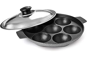 SHRIYA Appam Patra Paniyaram Non-Stick Pan 7 Cavities Non-Stick Appam Patra Appam Chetty Paniyaram Pan Patra with Stainless S