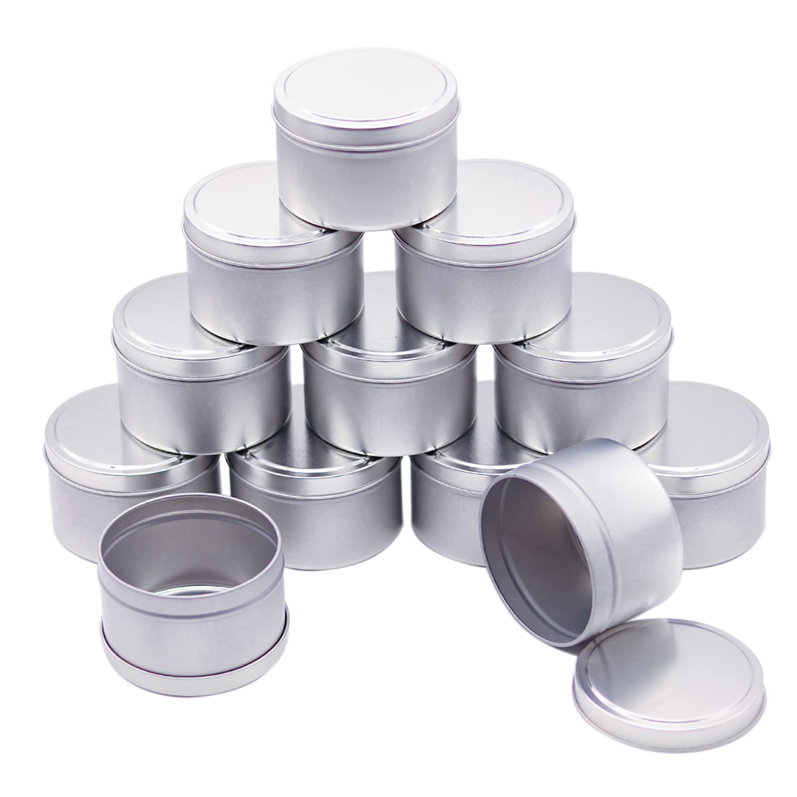 KINMRIS Metal Candle Making Tins with Lids (12 Pack) - 240ml / 8 oz Reusable Round Containers - Mini Storage Jars for DIY Candle Making, Arts and Crafts, Travel/Camping, Parties, and More