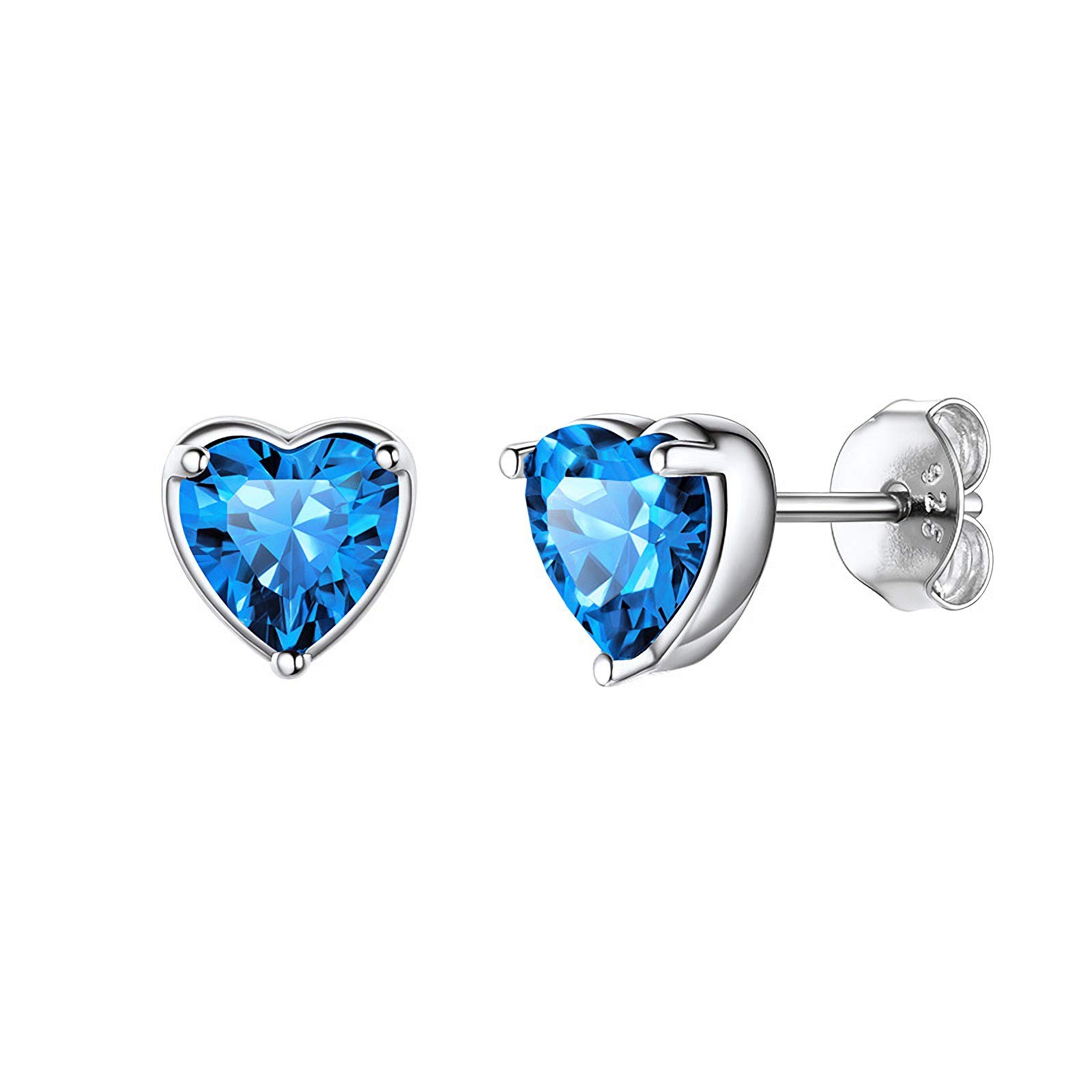 925 Sterling Silver Stud Earrings for Women, December Birthstone Heart Stud Earrings for Girls, 7mm Small Sleeper Cartilage Studs for Wife Girlfriend